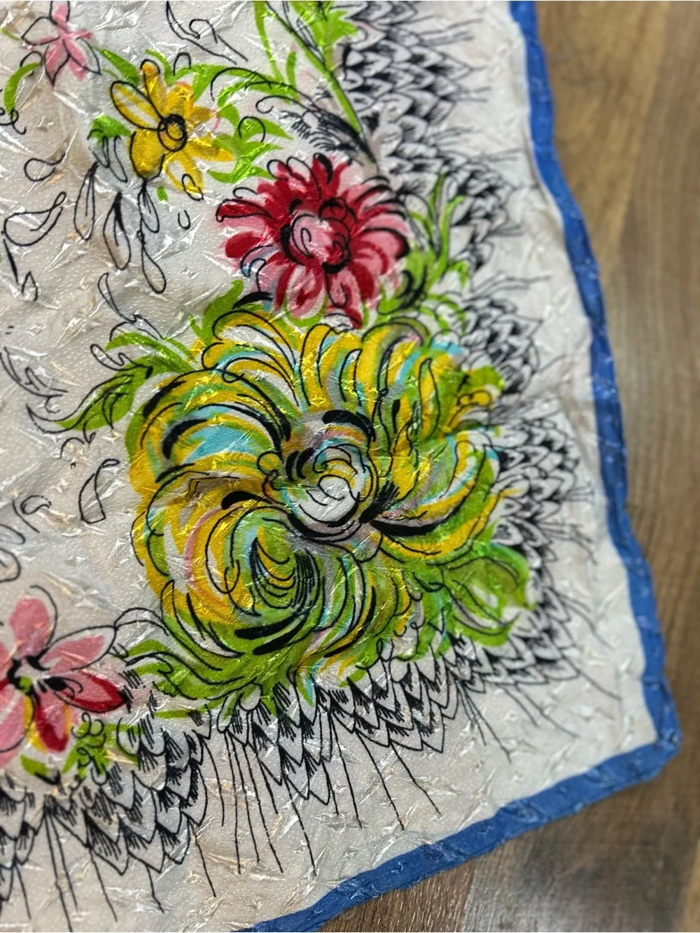 Vintage Watercolor Floral Silk Scarf - Textured Diamond Jacquard